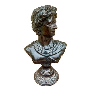 Vintage Neoclassical Apollo Belvedere Bust Sculpture on Pedestal For Sale