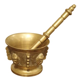 Small 19th Century French Bronze Mortar With Pestle For Sale