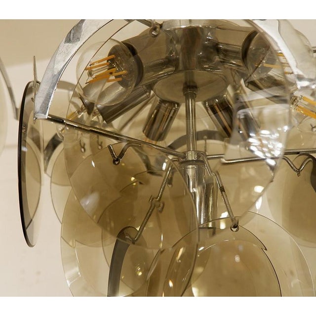 Brown Chrome and Smoked Glass Disc Chandeliers from Vistosi, Italy, 1970s, Set of 2 For Sale - Image 8 of 9