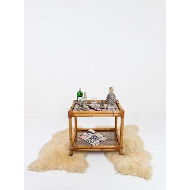 Mid-Century Modern Italian Bamboo Cane and Rattan Bar Cart, 1970s For Sale - Image 4 of 18