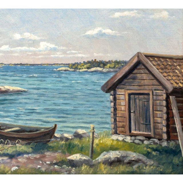 Bo Von Schwerin Cabin by the Lake Oil on Canvas For Sale - Image 4 of 7