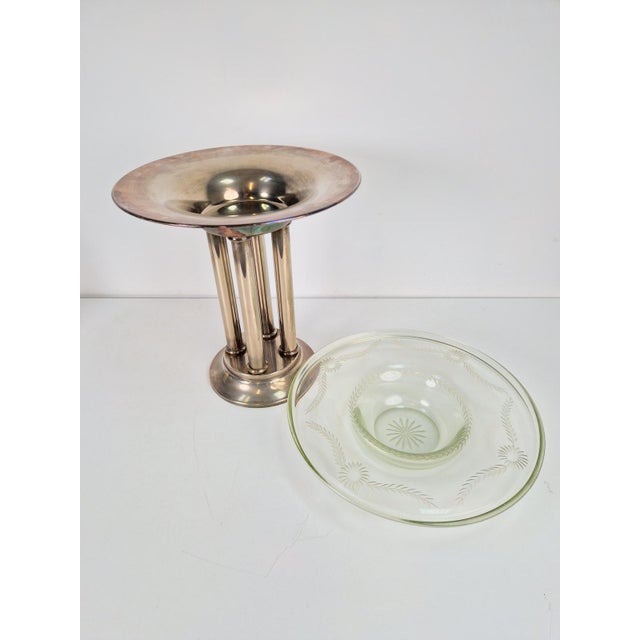 Art Deco Silver Plated Metal Centerpiece with Glass Bowl, 1930s For Sale - Image 6 of 14