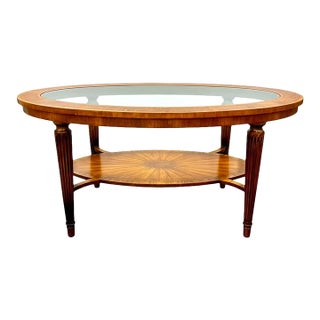 Maitland Smith Marquetry and Glass Oval Coffee Table For Sale