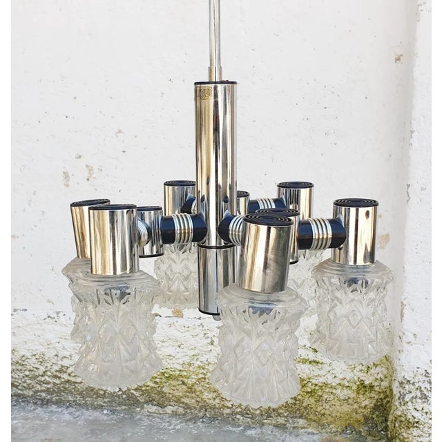Vintage Chrome Plated and Cut Glass Ceiling Lamp from Targetti, 1970s For Sale - Image 10 of 13