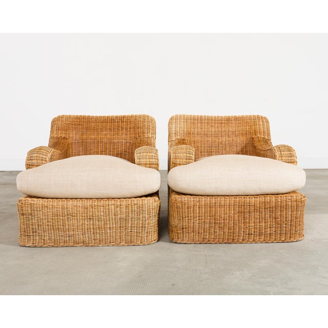 Ralph Lauren Pair of Ralph Lauren Wicker Lounge Chairs and Ottoman For Sale - Image 4 of 18