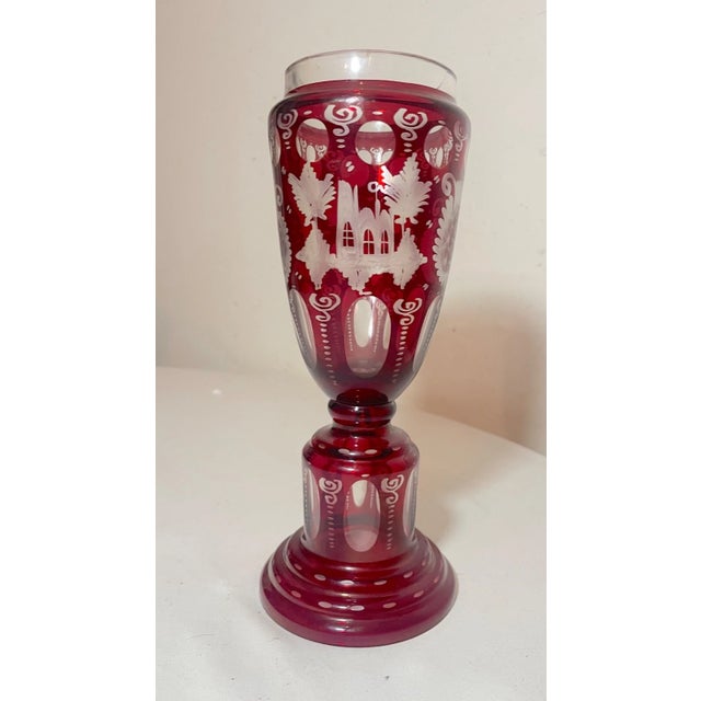 1920s High Quality Handmade Moser Cut to Clear Ruby Red Crystal Glass Etched Vase For Sale In New York - Image 6 of 14