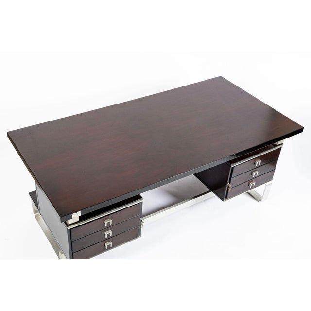 Wood Postmodern Italian Rosewood and Metal Writing Desk by Abbondinterni, 1970s For Sale - Image 7 of 18