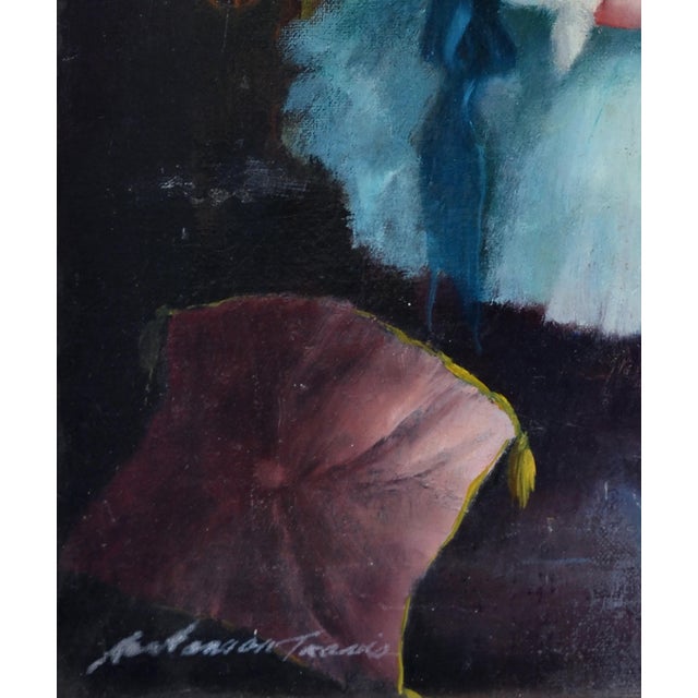 Portrait of Girl in Blue Dress, Oil on Canvas, Signed, Circa 1970 by Jan Hanson Travis For Sale In Monterey, CA - Image 6 of 6