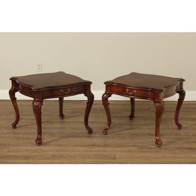 High Quality American Made Century Furniture Mahogany End Tables Featuring Shaped Tops With Single Drawer Storage And...