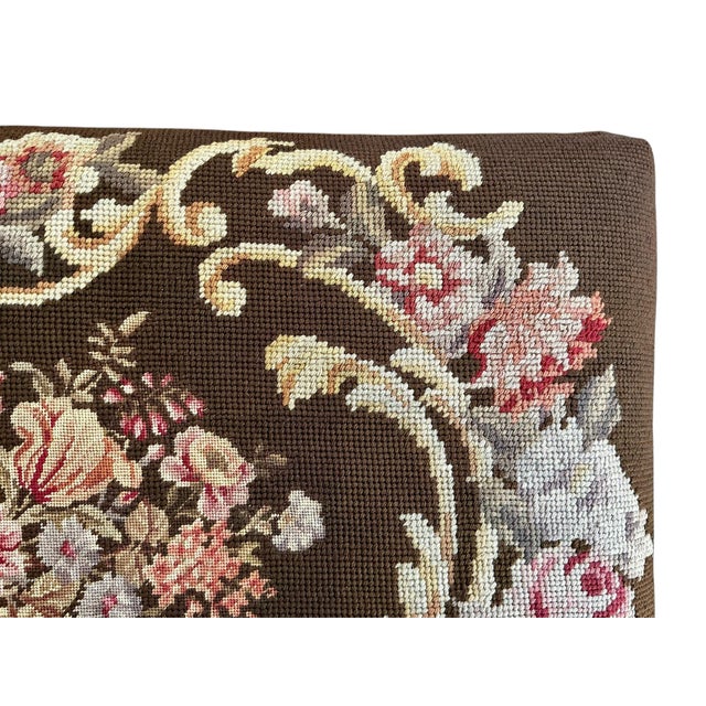 Early 20th Century Early 20th Century Antique Mahogany Footstool Upholstered in Needlepoint For Sale - Image 5 of 12