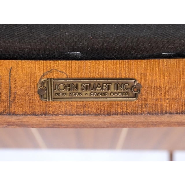 Italian Mid-Century Modern Dining Table 8 Chairs Set New Linen Upholstery Seats For Sale - Image 6 of 18