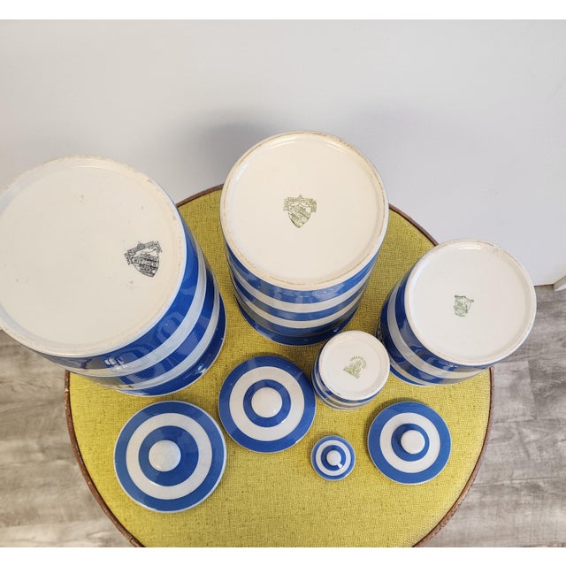 1930's T. Green Cornish Ware Blue and White Ceramic Canister - Set of 4 For Sale - Image 10 of 12