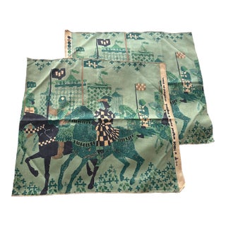 2 Tibor Atournament Design Fabric Squares Stratford on Avon England For Sale