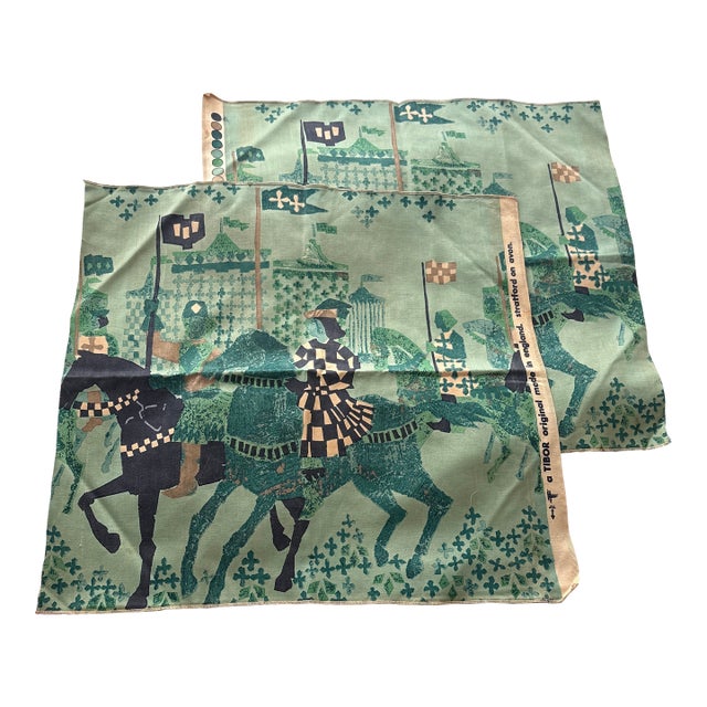 2 Tibor Atournament Design Fabric Squares Stratford on Avon England For Sale