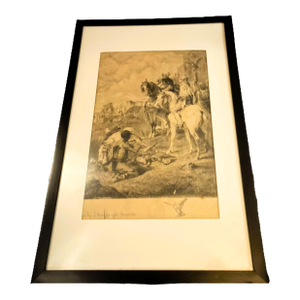 Antique Etching by French Artist Louis Monziès After Eugene Fromentin - Orientalist Falconry Equestrian