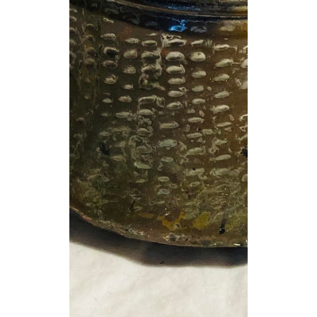 Antique Middle Eastern Copper With Tin Overlay Bucket Elaborate Etched Pattern Solid Iron Loop Handle Ending With Serpent Heads For Sale - Image 10 of 12