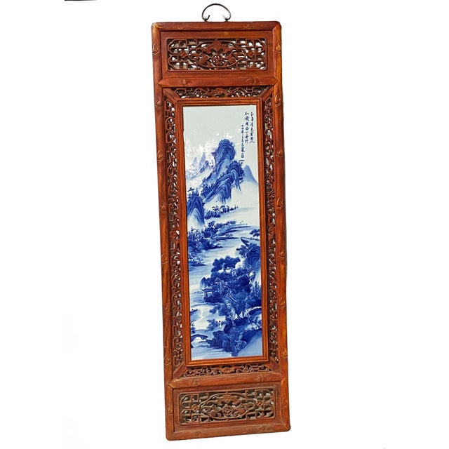 This vintage porcelain panel features exquisite Chinese blue and white hand painting — depicting landscapes, mountains,...