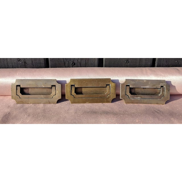 Set Of 9 Vintage Brass Campaign Hardware Recessed Drawer Pulls