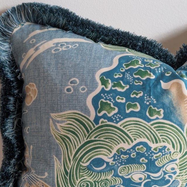 Textile Brunschwig & Fils Shishi Dragon Lumbar Pillow With Brush Fringe - Single For Sale - Image 7 of 7