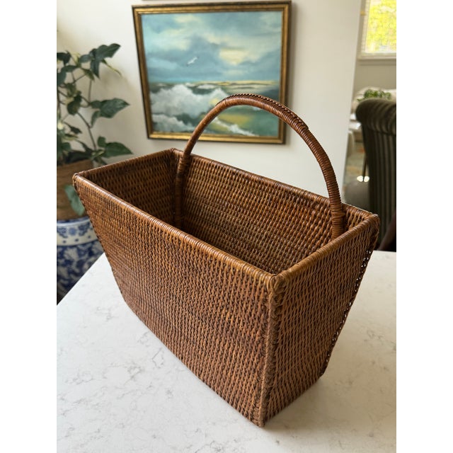 Woven Rattan Magazine Basket For Sale - Image 4 of 11