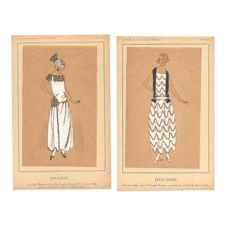 1922-1923 Set of 2-French Art Deco Couture Fashion Pochoirs For Sale