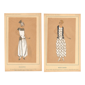 1922-1923 Set of 2-French Art Deco Couture Fashion Pochoirs