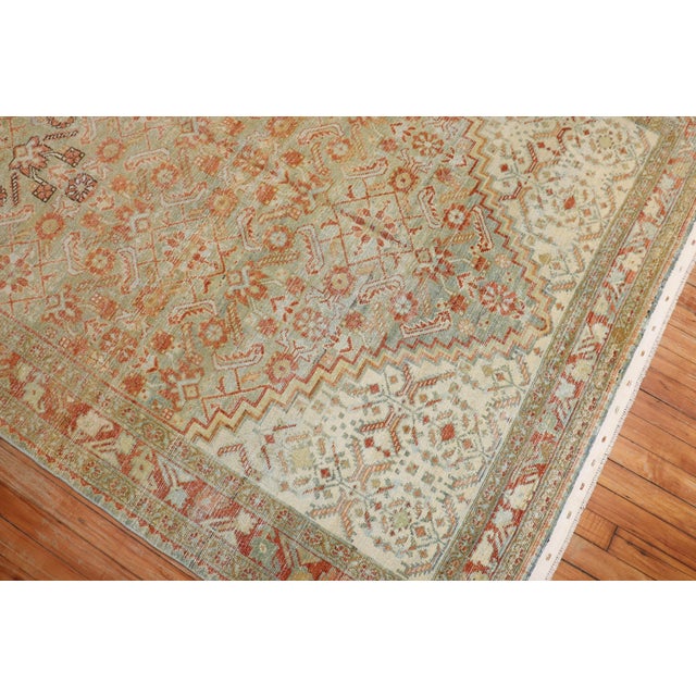 Textile Antique Zabihi Collection Light Green Gallery Persian Malayer Rug For Sale - Image 7 of 10