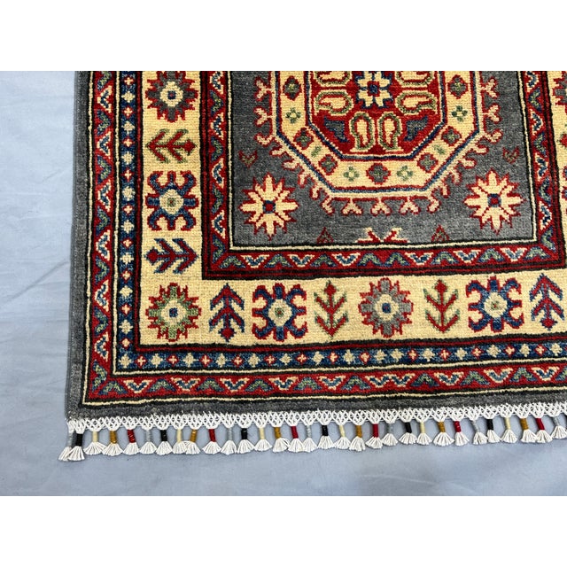 Charcoal Gray and Cream Kazak-Style Wool Runner Rug, 2'7" X 13'1" For Sale - Image 12 of 16