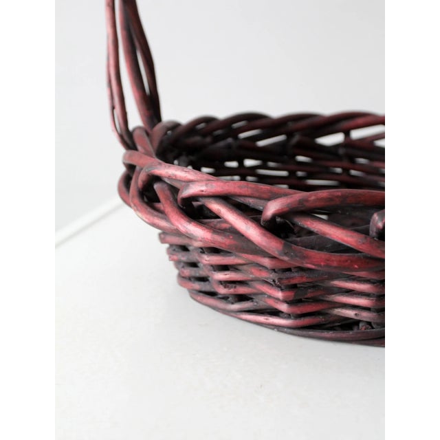 Vintage Burgundy Woven Basket For Sale - Image 6 of 6