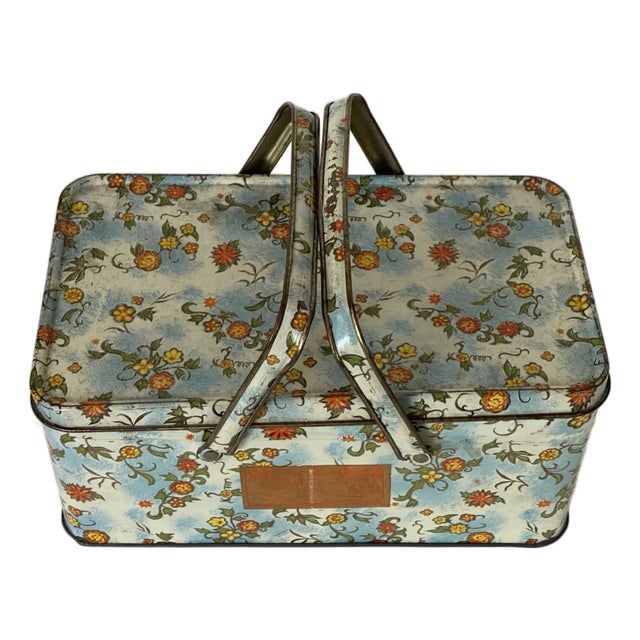 Mid 20 Th Century Tin Sewing Box With Accessories For Sale