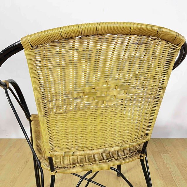 Wood Garden Chairs in Wrought Iron and Woven Wicker, 1970s, Set of 4 For Sale - Image 7 of 18