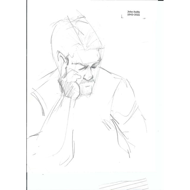 1970s drawing of a turning male nude by Pennsylvania artist John Reilly (1942-2021). Double sided with the portrait of a...