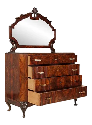 Art Deco Carved Walnut & Burl Dresser by Testolini & Salviati, 1920s
