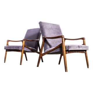 Armchairs in Grey Cotton Velvet from Jaroslav Smidek, 1950s For Sale
