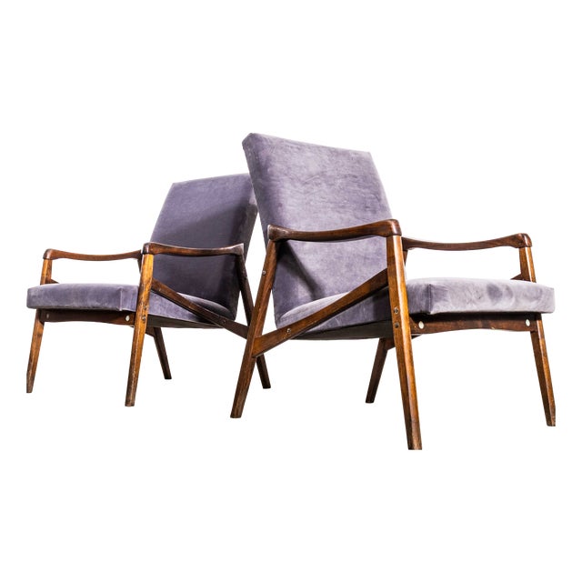 Armchairs in Grey Cotton Velvet from Jaroslav Smidek, 1950s For Sale