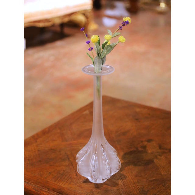Bring refined sculptural elegance to any interior with this exquisite Lalique frosted crystal soliflore vase, an original...
