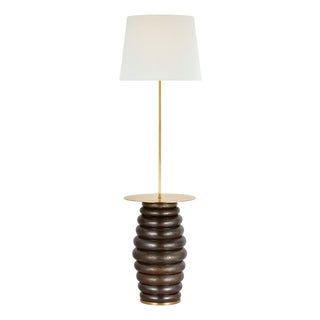Kelly Wearstler by Visual Comfort Signature Phoebe Extra Large Tray Table Floor Lamp in Crystal Bronze with Linen Shade For Sale