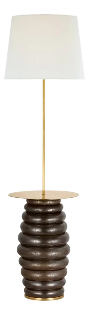 Kelly Wearstler by Visual Comfort Signature Phoebe Extra Large Tray Table Floor Lamp in Crystal Bronze with Linen Shade