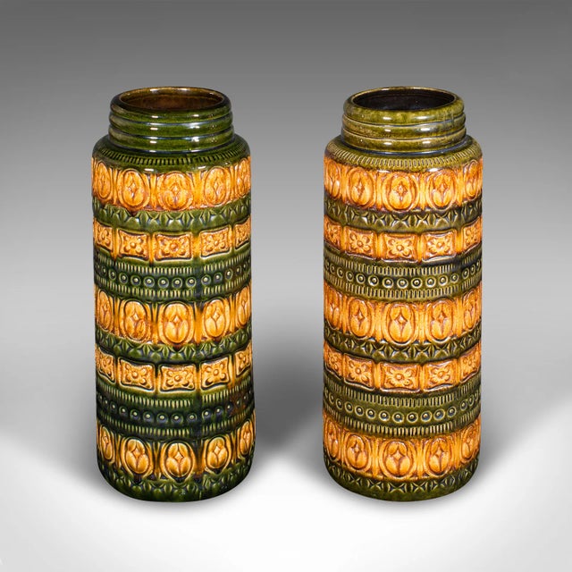 This is a near pair of vintage lava vases. A German, ceramic flower sleeve or stick stand, dating to the late 20th...