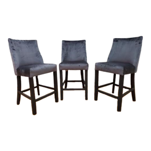 Restoration Hardware Barrel Back Stools Newly Reupholstered in Charcoal Silk Velvet - Set of 3