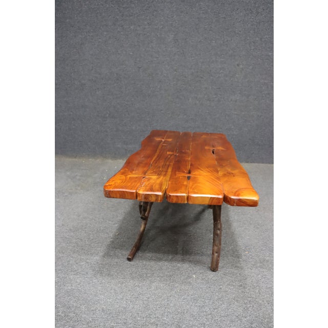 Metal Mid-Century Live Edge Wood Coffee Table With Sculptural Iron Branch Base For Sale - Image 7 of 11