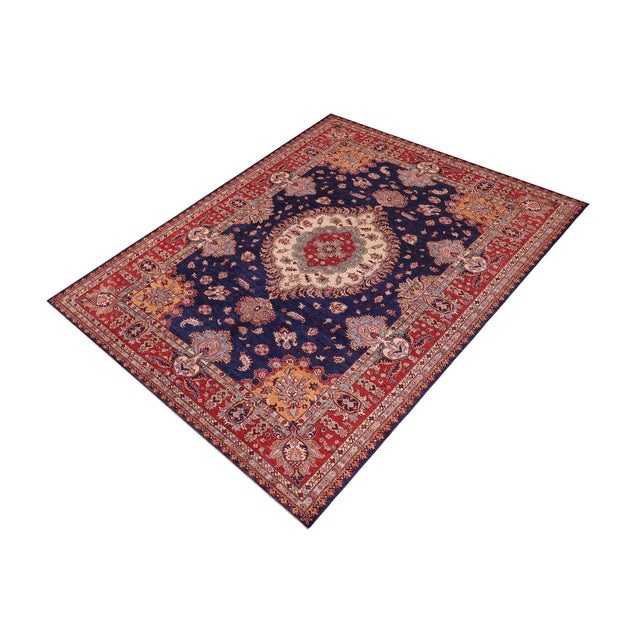 Tribal Boho Chic Super Kazak Blue/Red Wool Rug - 8'9'' X 12'4'' For Sale - Image 3 of 10