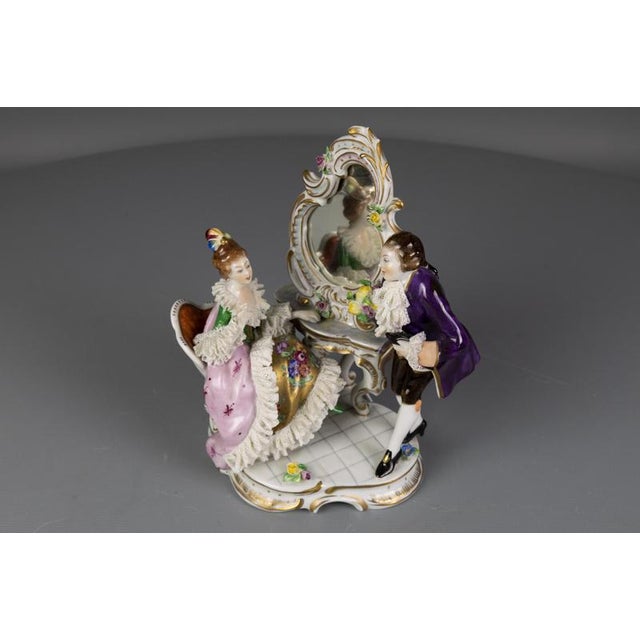Gold German Rococo Porcelain Figurine Couple at a Dressing Table, 1950s For Sale - Image 8 of 18