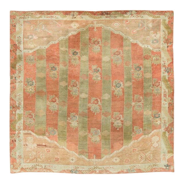 Galerie Shabab Collection Mid-20th Century Handmade Turkish Oushak Square Room Size Carpet For Sale