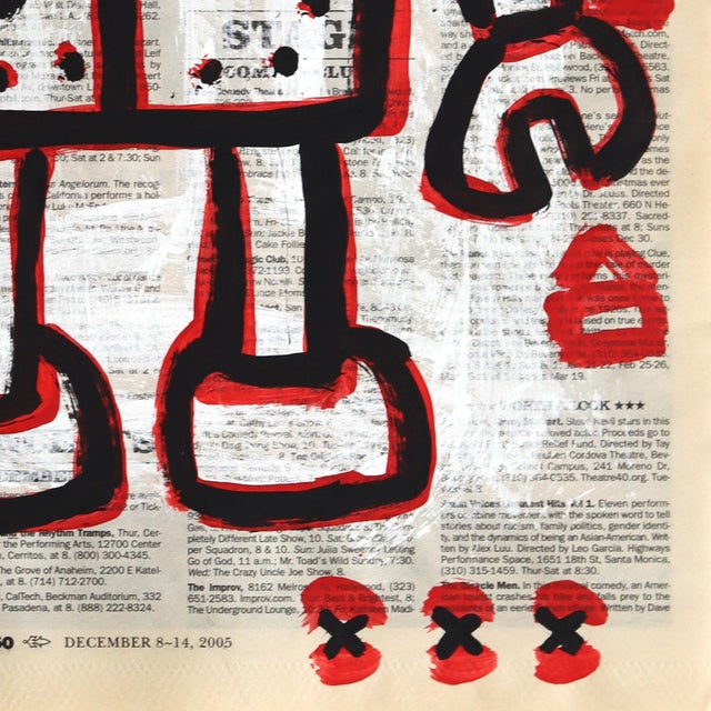 Robo Love Bug - Original Small Pop Street Art Acrylic Painting on Newspaper by Gary John For Sale In Los Angeles - Image 6 of 6