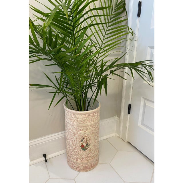 Weller Pottery Antique Weller Pottery Pink Ceramic Umbrella Holder Vase For Sale - Image 4 of 11