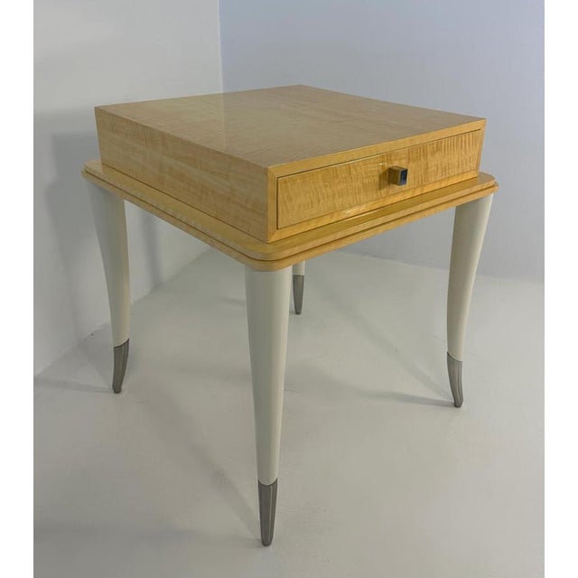 Italian Modern Side Table in Maple with Cream Lacquer and Chrome, 1980s For Sale - Image 4 of 9