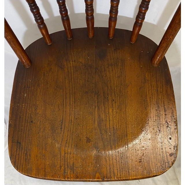 Antique Pair of Early American Oak Windsor Dining Chairs Circa 1880