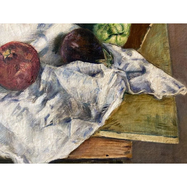 1940s 1940s Still Life Vegetable and Fruit Painting in Gilt Carved Italian Frame For Sale - Image 5 of 9