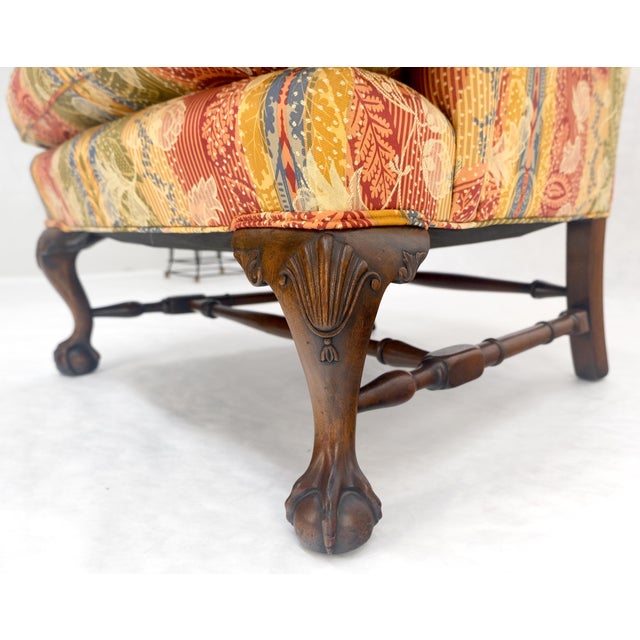 Mid 20th Century Large Fancy Floral Pattern Uphlstry Fine Carved Ball & Claw Feet Wing Chair MINT For Sale - Image 5 of 13